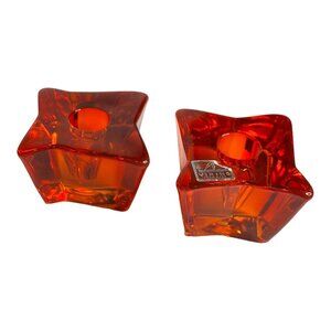 Viking Art Glass Astra Taper‎ Candle Holders Persimmon MCM set of 2